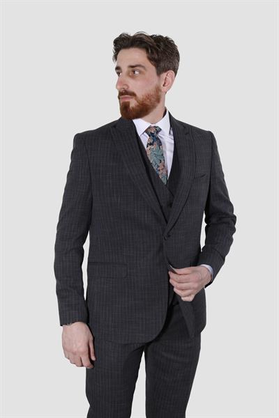 Erkek Tek Düğme Yelekli Slim Fit Takım Elbise 2805-ANTRASİT