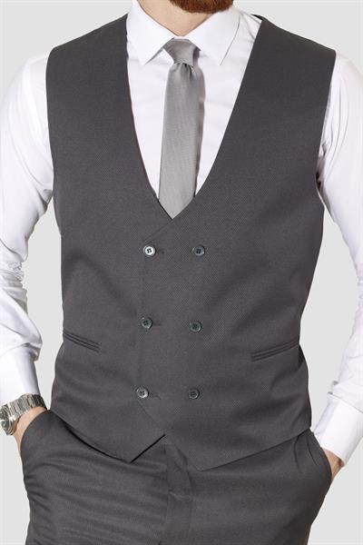 Erkek Armürlü Yelekli Slim Fit Takım Elbise 2810-ANTRASİT