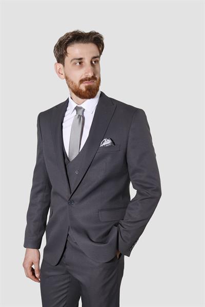 Erkek Armürlü Yelekli Slim Fit Takım Elbise 2810-ANTRASİT
