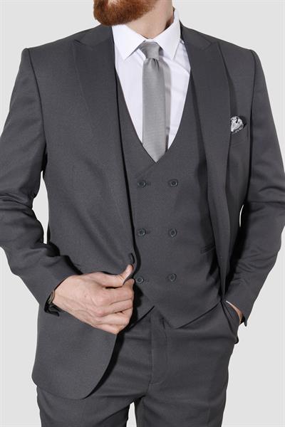 Erkek Armürlü Yelekli Slim Fit Takım Elbise 2810-ANTRASİT