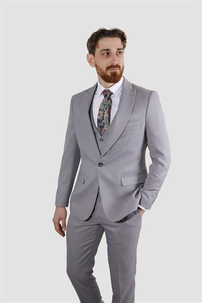 Erkek Armürlü Yelekli Slim Fit Takım Elbise 2810-GRİ