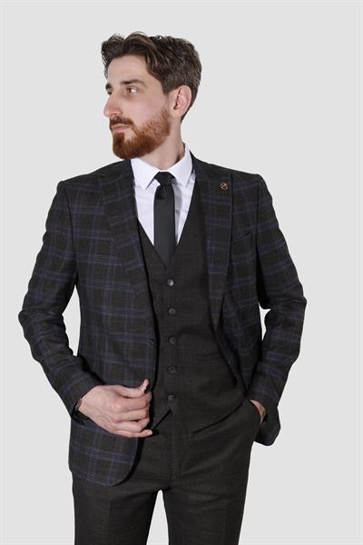 Erkek Desenli Yelekli Slim Fit Takım Elbise 2865-KAHVE