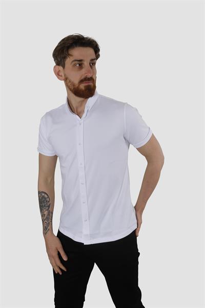 Erkek Kısa Kollu Nefes Alabilen Yazlık Pamuklu Slim Fit Gömlek 2910-G-BEYAZ