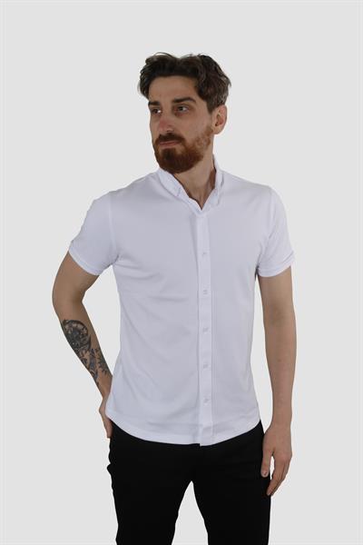 Erkek Kısa Kollu Nefes Alabilen Yazlık Pamuklu Slim Fit Gömlek 2910-G-BEYAZ