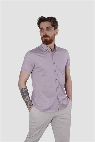 Erkek Kısa Kollu Nefes Alabilen Yazlık Pamuklu Slim Fit Gömlek 2910-G-GÜL