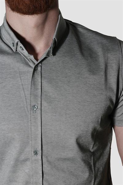 Erkek Kısa Kollu Nefes Alabilen Yazlık Pamuklu Slim Fit Gömlek 2910-G-HAKİ