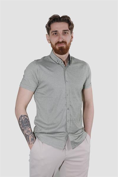 Erkek Kısa Kollu Nefes Alabilen Yazlık Pamuklu Slim Fit Gömlek 2910-G-HAKİ