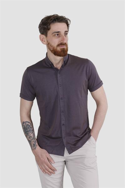 Erkek Kısa Kollu Nefes Alabilen Yazlık Pamuklu Slim Fit Gömlek 2910-G-KOYU BORDO