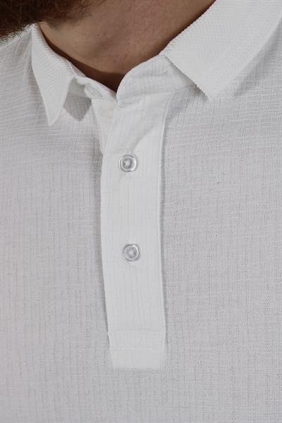 Erkek Polo Yaka Desenli Pamuklu Slim Fit Tişört 2976Y-BEYAZ