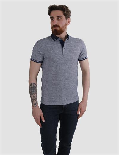 Erkek Polo Yaka Desenli Pamuklu Slim Fit Tişört 2976Y-LACİVERT