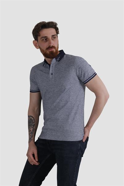 Erkek Polo Yaka Desenli Pamuklu Slim Fit Tişört 2976Y-LACİVERT