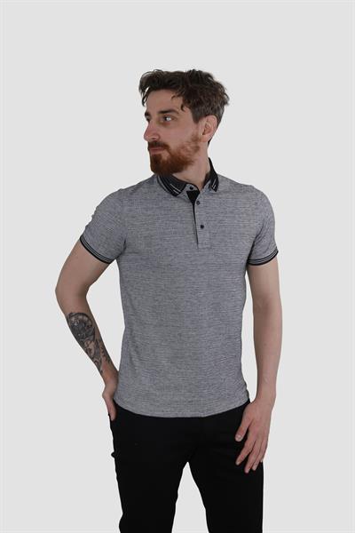 Erkek Polo Yaka Desenli Pamuklu Slim Fit Tişört 2976Y-SİYAH