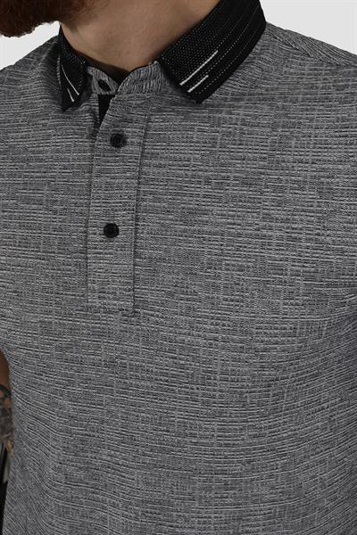 Erkek Polo Yaka Desenli Pamuklu Slim Fit Tişört 2976Y-SİYAH