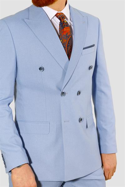 Erkek Kruvaze Slim Fit Takım Elbise 3023-MAVİ