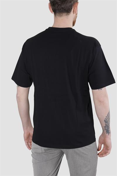 Erkek Bisiklet Yaka Baskılı Oversize Pamuklu Tişört  3064-SİYAH