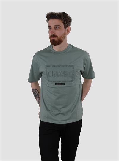 Erkek Bisiklet Yaka Baskılı Oversize Pamuklu Tişört  3064-YEŞİL