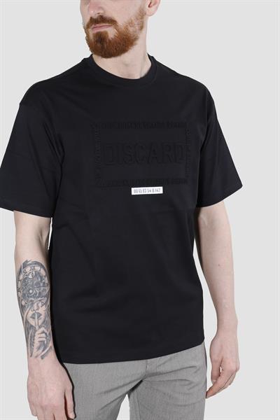 Erkek Bisiklet Yaka Baskılı Oversize Pamuklu Tişört  3064-SİYAH