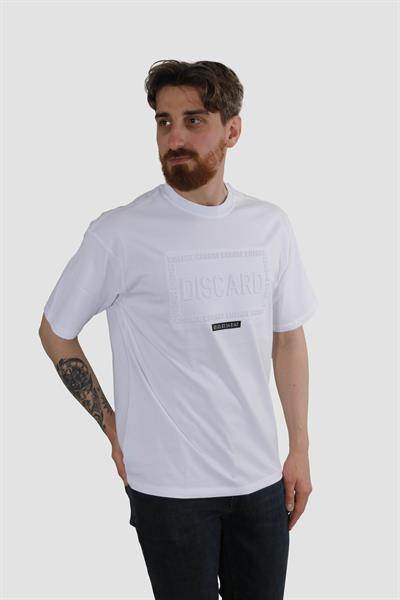 Erkek Bisiklet Yaka Baskılı Oversize Pamuklu Tişört  3064-BEYAZ