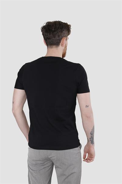 Erkek Bisiklet Yaka Düz Pamuklu Slim Fit Tişört 3068-SİYAH
