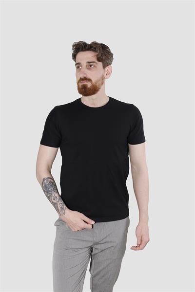Erkek Bisiklet Yaka Düz Pamuklu Slim Fit Tişört 3068-SİYAH
