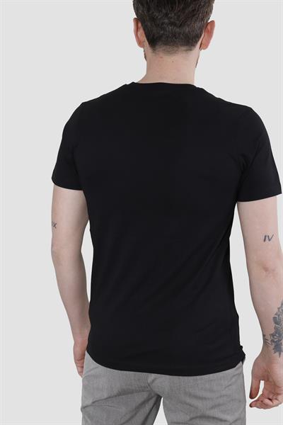 Erkek Bisiklet Yaka Palmiye Ağacı Baskılı Pamuklu Slim Fit Tişört 3074-SİYAH