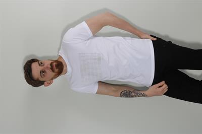 Erkek Bisiklet Yaka Baskılı Pamuklu Slim Fit Tişört 3087-BEYAZ