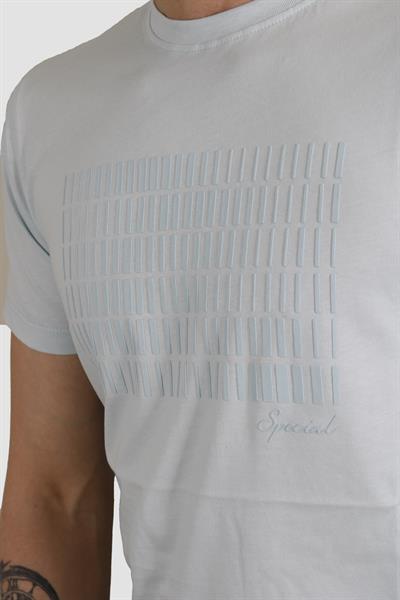 Erkek Bisiklet Yaka Baskılı Pamuklu Slim Fit Tişört 3087-BEBE MAVİ