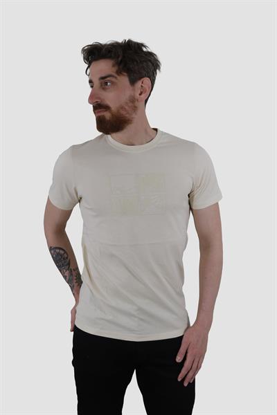 Erkek Bisiklet Yaka Bisiklet Baskılı Pamuklu Slim Fit Tişört 3107-AÇIK SARI