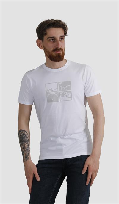 Erkek Bisiklet Yaka Bisiklet Baskılı Pamuklu Slim Fit Tişört 3107-BEYAZ