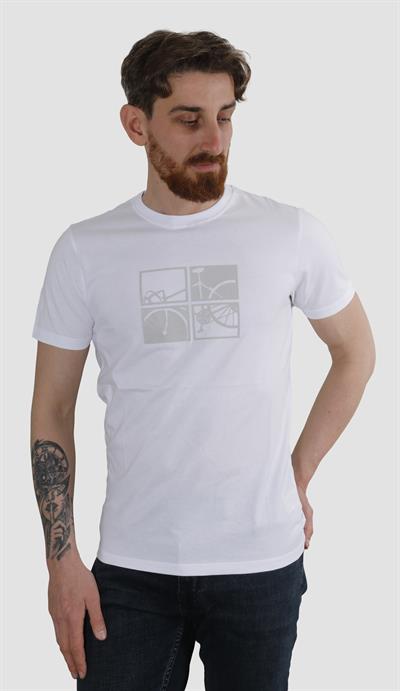 Erkek Bisiklet Yaka Bisiklet Baskılı Pamuklu Slim Fit Tişört 3107-BEYAZ