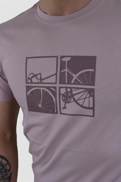 Erkek Bisiklet Yaka Bisiklet Baskılı Pamuklu Slim Fit Tişört 3107-GÜL KURUSU