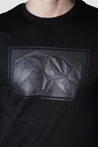 Erkek Bisiklet Yaka Gofre Ayı Baskılı Pamuklu Slim Fit Tişört 3115-SİYAH
