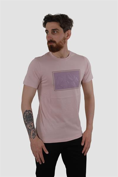 Erkek Bisiklet Yaka Gofre Ayı Baskılı Pamuklu Slim Fit Tişört 3115-LİLA