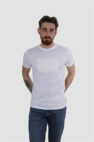 Erkek Bisiklet Yaka Gofre Ayı Baskılı Pamuklu Slim Fit Tişört 3115-BEYAZ