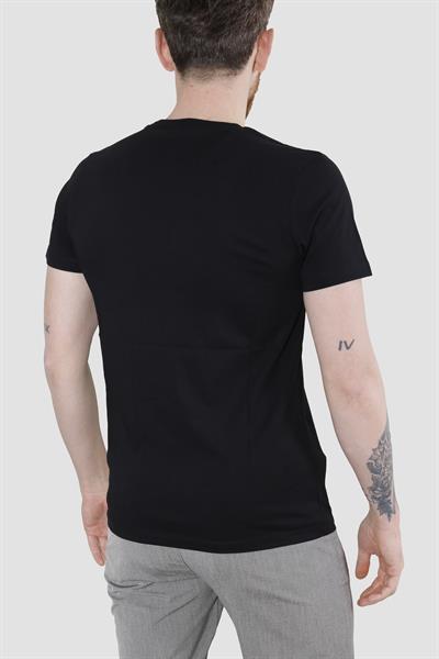 Erkek Bisiklet Yaka Gofre Ayı Baskılı Pamuklu Slim Fit Tişört 3115-SİYAH