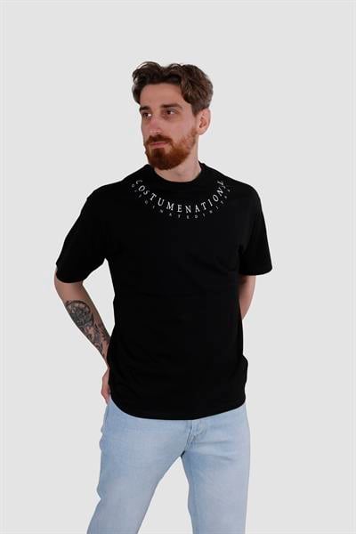 GLOBAY 3125 HSK OVERSIZE BASKILI T-SHIRT-SİYAH