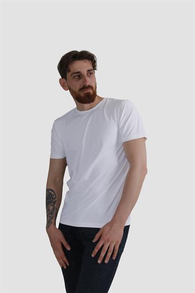 Erkek Bisiklet Yaka Basic Düz Pamuklu Slim Fit Tişört 3135-BEYAZ