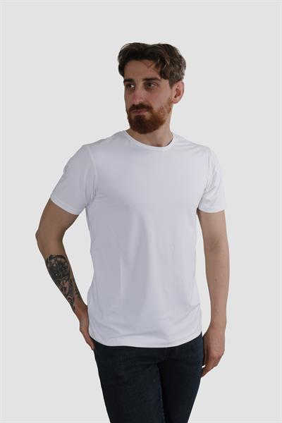 Erkek Bisiklet Yaka Basic Düz Pamuklu Slim Fit Tişört 3135-BEYAZ