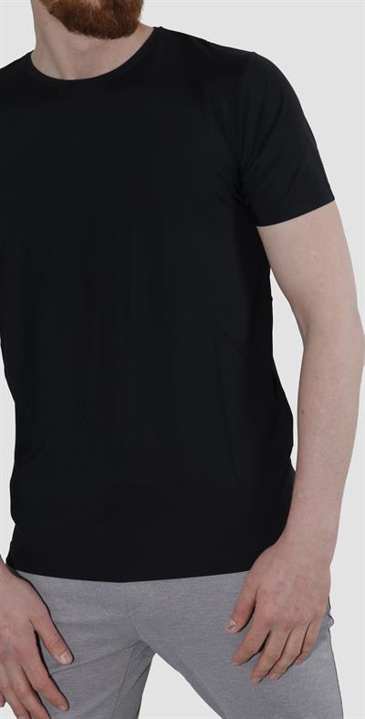 Erkek Bisiklet Yaka Basic Düz Pamuklu Slim Fit Tişört 3135-SİYAH