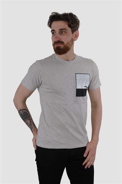 Erkek Bisiklet Yaka Baskılı Pamuklu Slim Fit Tişört 3148-TAŞ