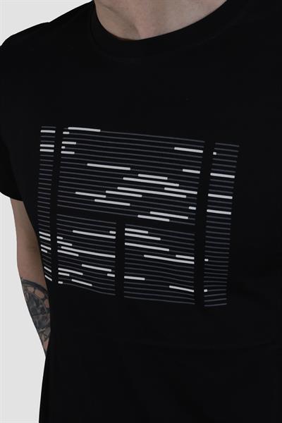 Erkek Bisiklet Yaka Basklı Pamuklu Slim Fit Tişört 3170-SİYAH