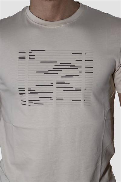 Erkek Bisiklet Yaka Basklı Pamuklu Slim Fit Tişört 3170-BEJ