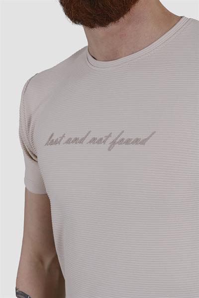 Erkek Bisiklet Yaka Jakarlı Pamuklu Slim Fit Tişört 3185-BEJ