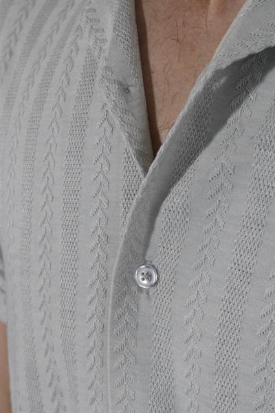 Erkek Pamuklu Apaçi Yaka Dokuma Slim Fit Yazlık Gömlek 3201-G-TAŞ