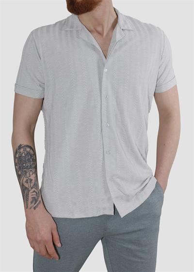 Erkek Pamuklu Apaçi Yaka Dokuma Slim Fit Yazlık Gömlek 3201-G-TAŞ