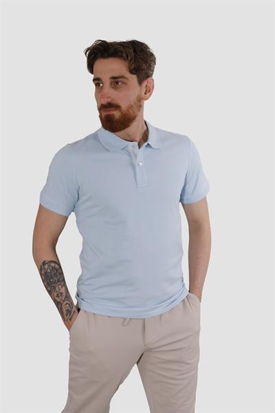 Erkek Polo Yaka Düz Pamuklu Slim Fit Tişört 3225Y-B.MAVİ