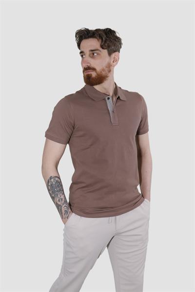 Erkek Polo Yaka Düz Pamuklu Slim Fit Tişört 3225Y-KAHVE