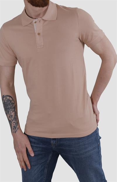 Erkek Polo Yaka Düz Pamuklu Slim Fit Tişört 3225Y-PUDRA
