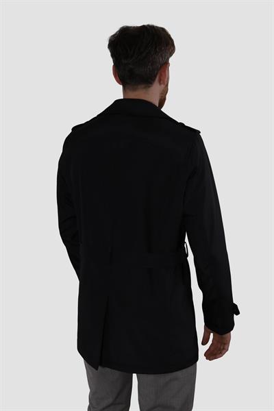 Erkek Kısa Kruvaze Trençkot Slim Fit 4030-SİYAH