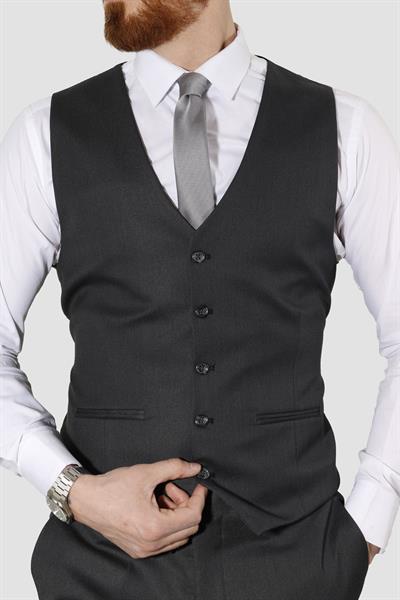 Erkek Desenli Yelekli Slim Fit Takım Elbise 6000Y-14GRİ